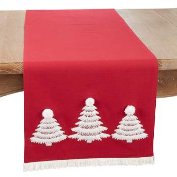 Saro Lifestyle Holly Jolly Christmas Trees Table Runner, 16"x72", Red