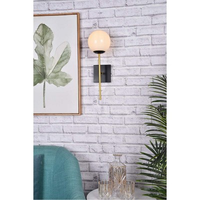 Neri Black and Brass Globe Wall Sconce with White Glass Shade