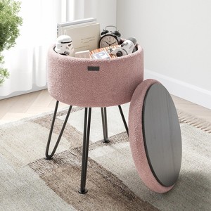 StorageBud Round Ottoman with Storage, Boucle Storage Ottoman, Modern Foot Stool Ottoman for Living Room and Bedroom - 1 of 4