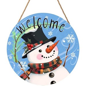 Lomsoe Blue Snowflakes Door Sign For Front Door Decor Hello Winter Wooden Sign 8"x 8" Round Wood Hanging Door Sign Winter Decor for Wall Rustic Decor - 1 of 1