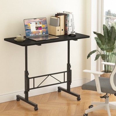 VECELO Small Standing Desk Adjustable Height, Mobile Computer Workstations with Wheels, Portable Rolling Laptop Table for Office