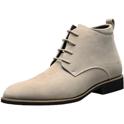 Santimon Men's Chukka Dress Boots Lace-Up Pointed Toe Velvet Leather Ankle Boots for Men Beige