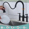 WOWOW Double Handle Bridge Kitchen Faucet with 3-Spray Patterns and 360 Degrees Rotation Spout - 3 of 4