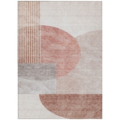 Copper Red And Gray Geometric Washable Indoor Outdoor Area Rug