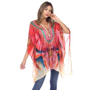 Women's Plus Size Short Caftan With Tie-up Neckline Red One Size Fits ...