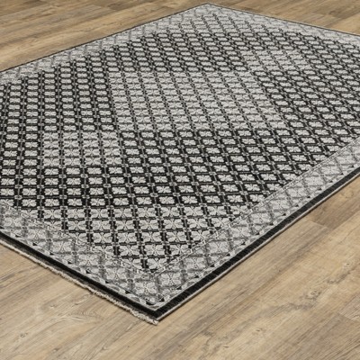 Black and Grey Synthetic Washable Non-slip 5' x 7' Area Rug
