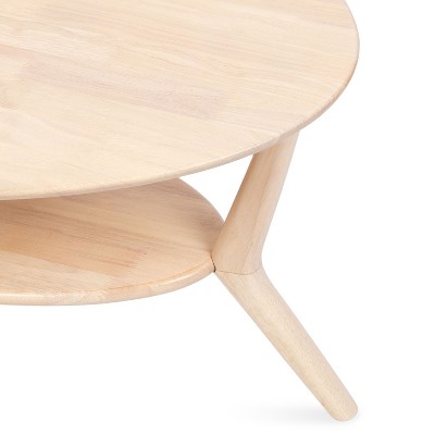 Natural Wood Oval Coffee Table with Storage and Sculptured Legs