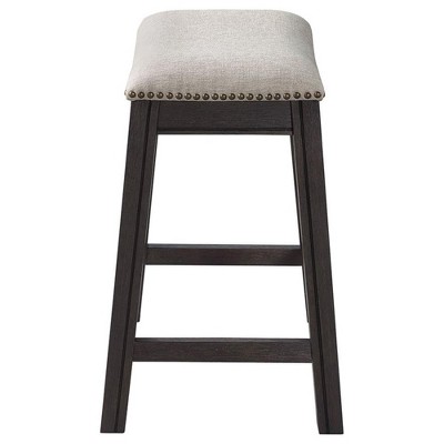 Elliston Gray and Beige Wood Backless Saddle Counter Stool