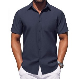 COOFANDY Mens Button Down Short Sleeve Shirt Casual Dress Shirt Untucked Summer Shirts with Pocket - 1 of 4