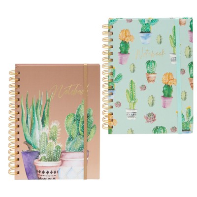 Paper Junkie 2 Pack Hardcover Cactus Spiral Notebook Set, Cute Lined Journals (8.4 x 6.25 In)