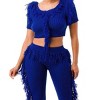 Slickblue Women's Fringe Crop Top and Knit Pants Set - Dance Outfit in Rust, Royal Blue, or Black, Size S-L - 2 of 4