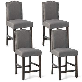 Costway Set of 4 Upholstered Bar stools 25'' Bar Height Chairs with Rubber Wood Legs Beige