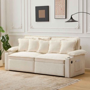 3-in-1 Convertible Sofa Bed with Hidden Storage, Tri-Mode Sofa with USB Charging and Cup Holders, Chenille Sofa with Metal Frame-Coolbibila - 1 of 4