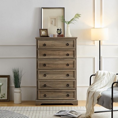 6 Drawer Dresser for Bedroom,48" Tall Chest of Drawers with Easy Pull Handle, Textured Borders, Modern ＆ Farmhouse Storage Dressers Organizer