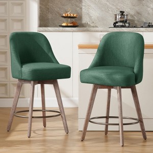 Bekrvio Counter Height Bar Stools, 26" Mid-Century Swivel Barstools with Backs - Linen Upholstered Wood Legs, Kitchen Island Counter Chairs - 1 of 4