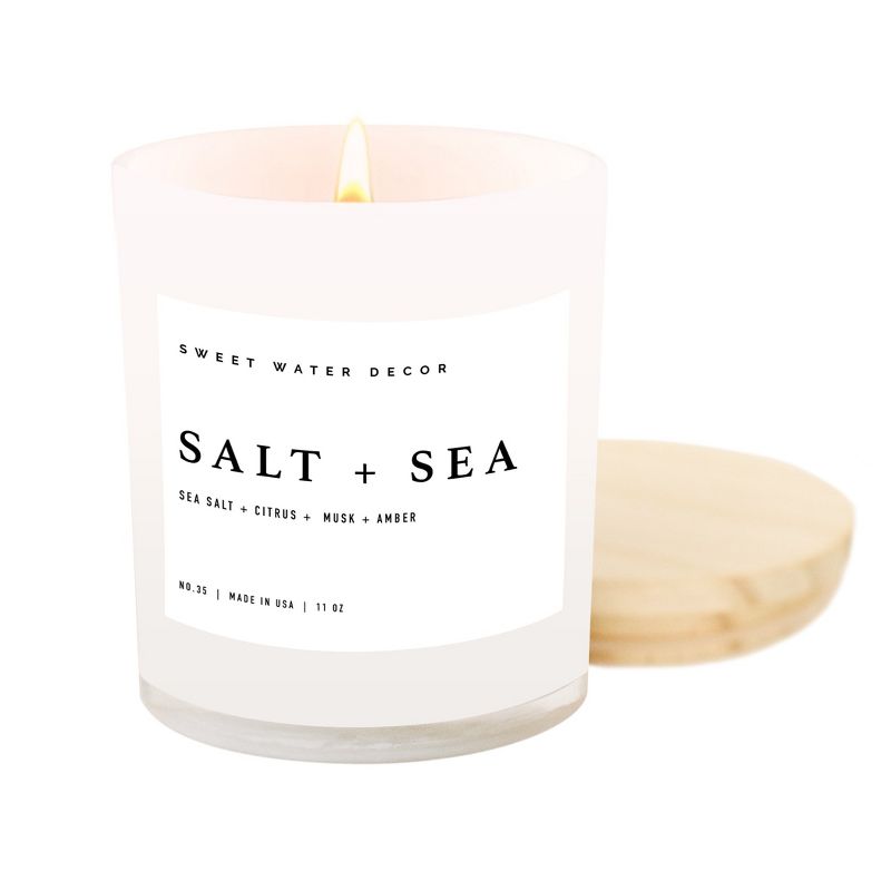 Sweet Water Decor Salt and Sea 11oz White Jar Soy Candle, 1 of 4