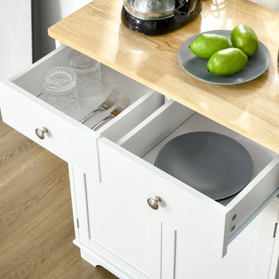 Modern White Kitchen Storage Cabinet with Adjustable Shelf and Solid Wood Top