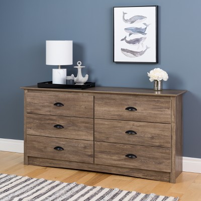 Drifted Gray Coastal Double Dresser with Six Drawers