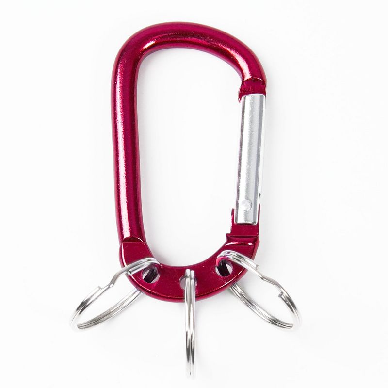 Unique Bargains Aluminum Carabiner Clip Hook with 3 Split Key Ring Chain 2.7" x 1.5" Burgundy 1 Pc, 3 of 9