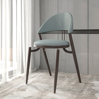 Venice Light Grey Leather Upholstered Side Chair with Metal Legs