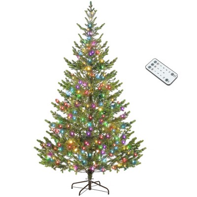 HOMCOM 7ft Artificial Sparse Cedar Christmas Tree with LED Lights, Remote Control and Steel Base