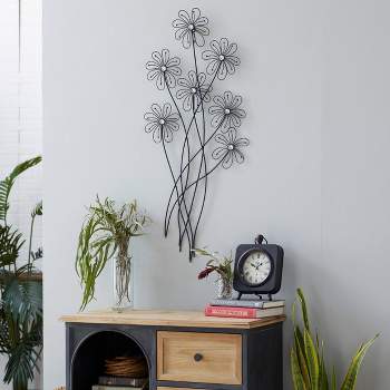 Metal Floral 3D Wire Wall Decor with Crystal Embellishments Black - Olivia & May