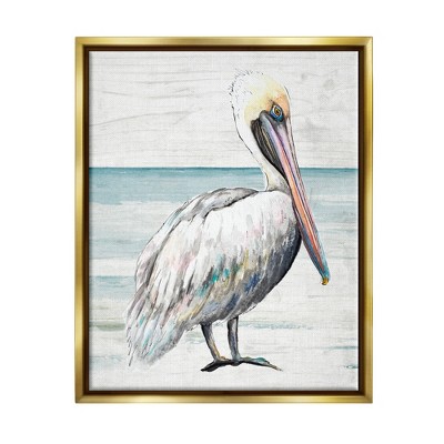 Stupell Industries Pelican Bird Beach Shoreline Framed Floater Canvas Wall Art