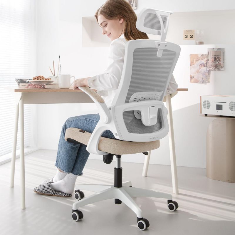 NEO Chair DBS Ergonomic High Back Office Chair with Flip-up Arms Adjustable Headrest - Beige, 1 of 7
