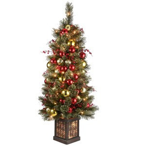 4' Prelit Dakota Pine Entrance Artificial Christmas Tree with Berries in Brown Pot Clear Lights - National Tree Company - 1 of 4