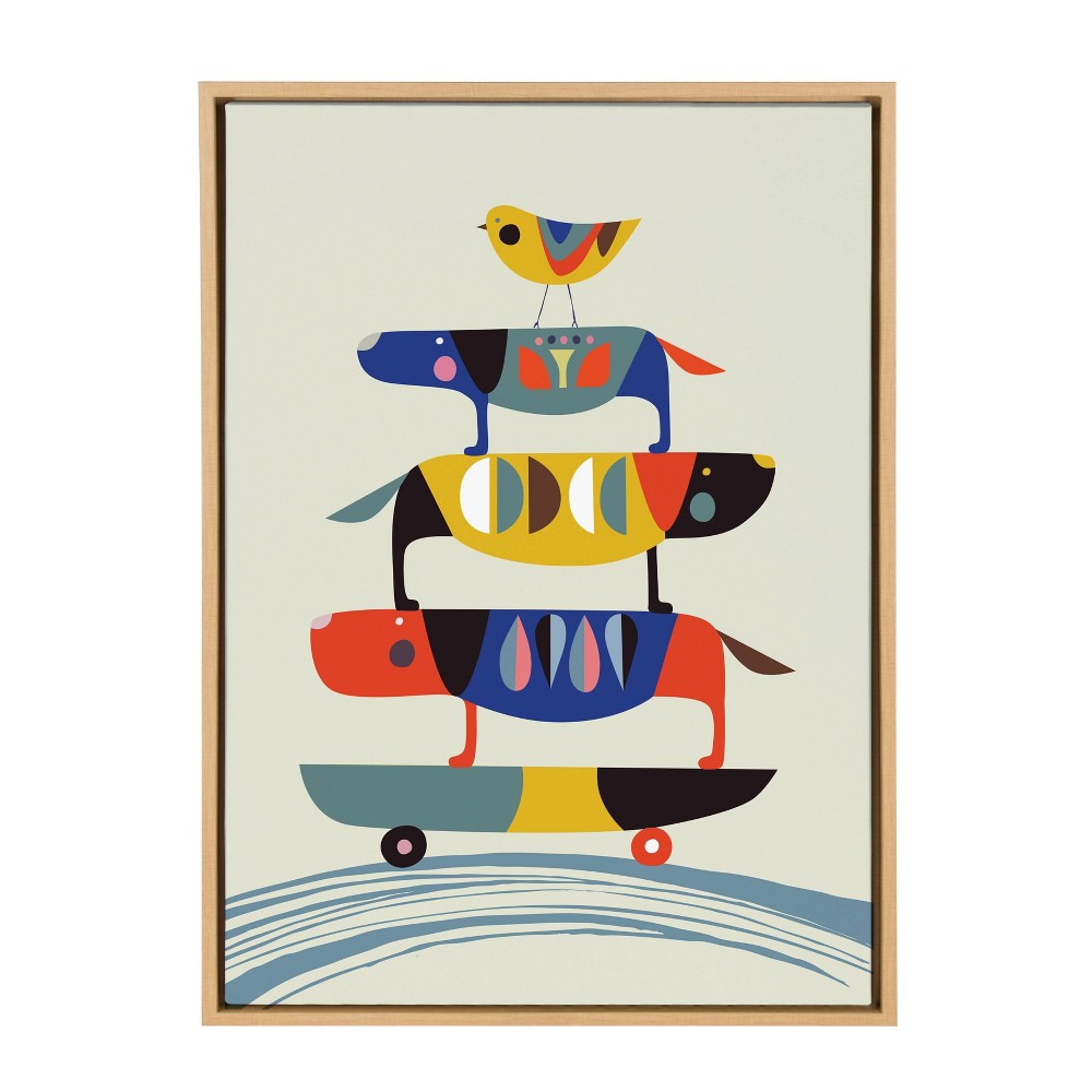 Photos - Other Decoration Kate & Laurel All Things Decor 23"x33" Sylvie Mid Century Modern Skate Dog Framed Wall Art by Rachel Lee Natural