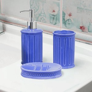Home Mart Goods Blue Dolomite Bathroom Accessories Set - Soap Dispenser, Soap Dish & Tumbler - 1 of 4