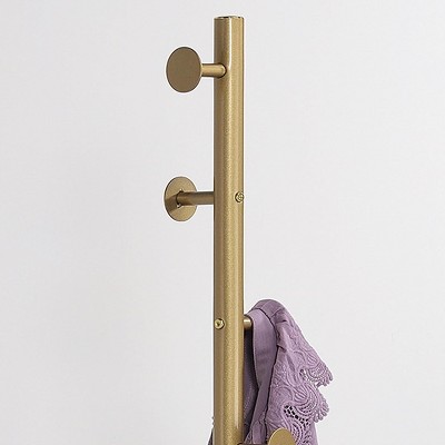 Gold Metal Hall Tree Coat Rack with Marble Base and Umbrella Stand