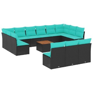 vidaXL 14 Piece Patio Sofa Set with Cushions - Black and Blue - 1 of 4