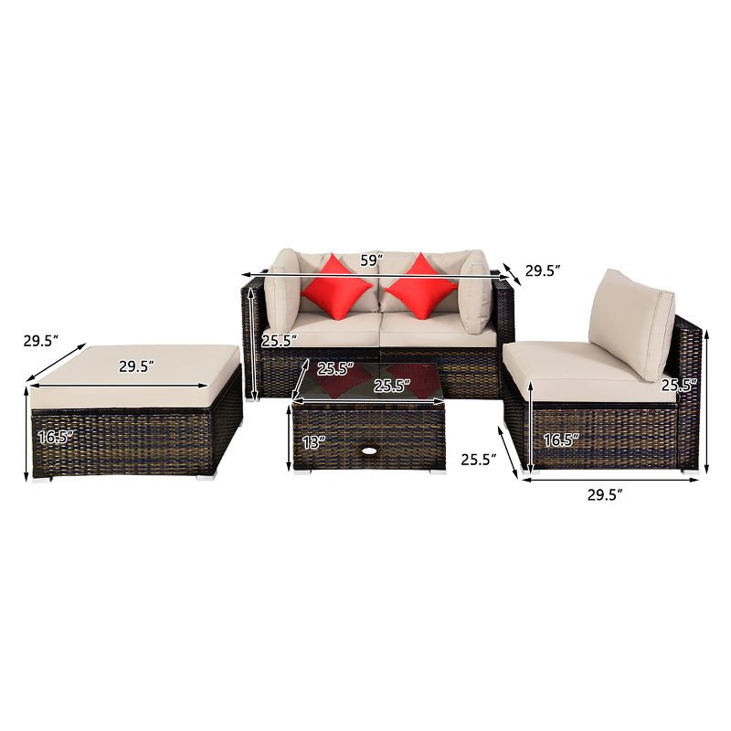Tangkula 5 PCS Patio Rattan Furniture Set Wicker Table Sofa Garden Outdoor W/ Cushion Black, 2 of 10