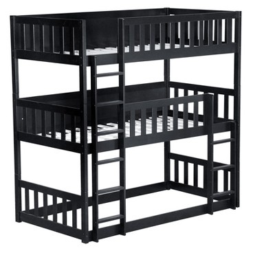 NicBex Triple over Twin Bunk Bed with Guardrail,Rubber Wood Triple Loft Bed with Ladder and Converts to 3 Twin Beds,Bunk Beds for Bedroom