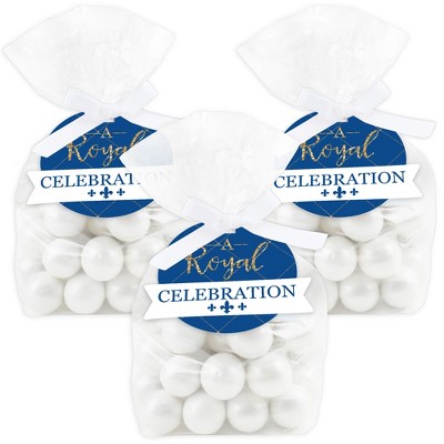 Big Dot of Happiness Royal Prince Charming - Baby Shower or Birthday Party Clear Goodie Favor Bags - Treat Bags With Tags - Set of 12