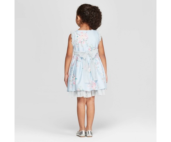 Mila & Emma Toddler Girls' Floral Print Sleeveless A-line Dress - Blue 12M