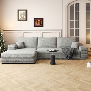 107" Cloud Plush Corduroy Modular L-Shaped Sectional Sofa with Left Chaise, Floor Design, No Assembly - 1 of 4