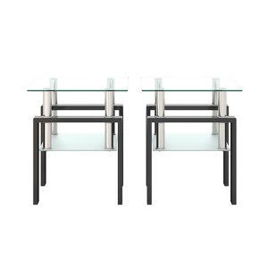 FONTOI 2 PCS Coffee Table with Tempered Glass, Tea Table, End Table, Square Table for Living Room Bedroom, Black&Transparent, 17.72"*20.5"*17.72" - 1 of 4