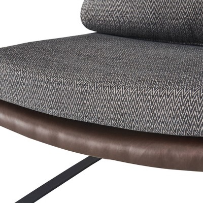 Brown Faux Leather and Metal Mid-Century Modern Armchair