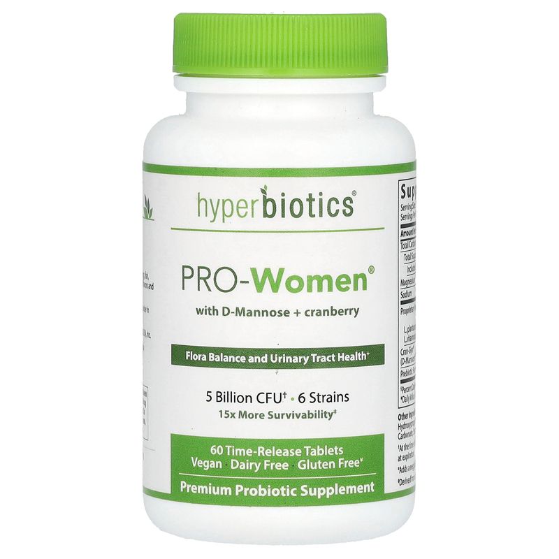 Hyperbiotics PRO-Women with D-Mannose + Cranberry, Unflavored, 60 Time-Release Tablets, 1 of 4