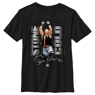 Boy's Wwe Stone Cold Steve Austin Signature Photo T-shirt - Black - X ...