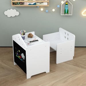 Kids Montessori Weaning Table and Chair Set, Wooden Toddler Table and Chair Set Kids Activity Table Step Stools - 1 of 4