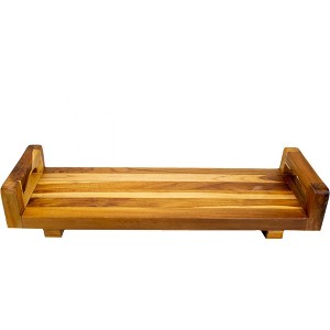 29"x5" Eleganto Teak Wood Bathtub Storage Caddy Natural - EcoDecors: Multifunctional Shower Organizer, Water-Resistant Design - 1 of 4