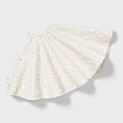 48in Cream Faux Wool Christmas Tree Skirt with Gold Diamond Lattice Stitching - Wondershop™