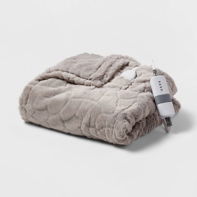 Faux Fur Electric Throw Blanket Gray - Threshold™