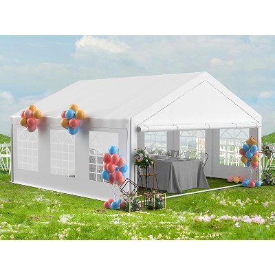 Heavy Duty Outdoor Party Tent w/ Removable Sidewalls, Large White Wedding/Event Canopy w/ Steel Frame