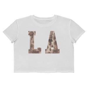 Rerun Island Women's La Letters Texture Short Sleeve Graphic Cotton Cropped Loose T-shirt - Bright White 2X - 1 of 4
