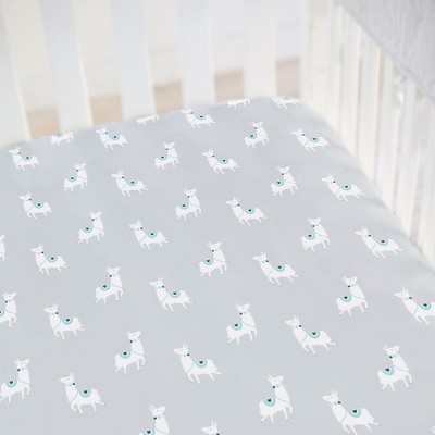 Fitted Crib Sheet Llama Gray Ground