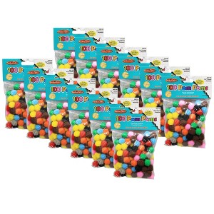 Charles Leonard Pom-Poms 1/2", Assorted Colors, 100 Per Pack, 12 Packs - 1 of 2